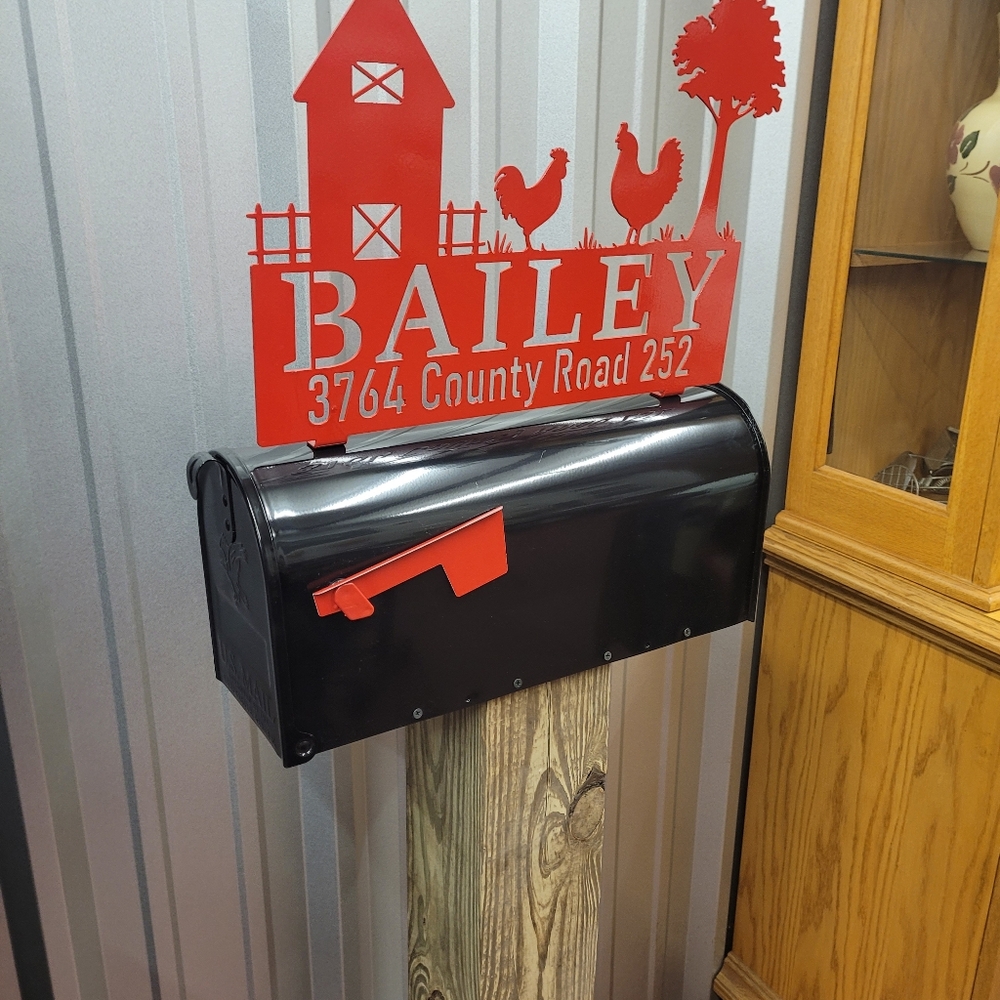 Custom Red and Black Mailbox with Farm Design - Picture 3 of 4